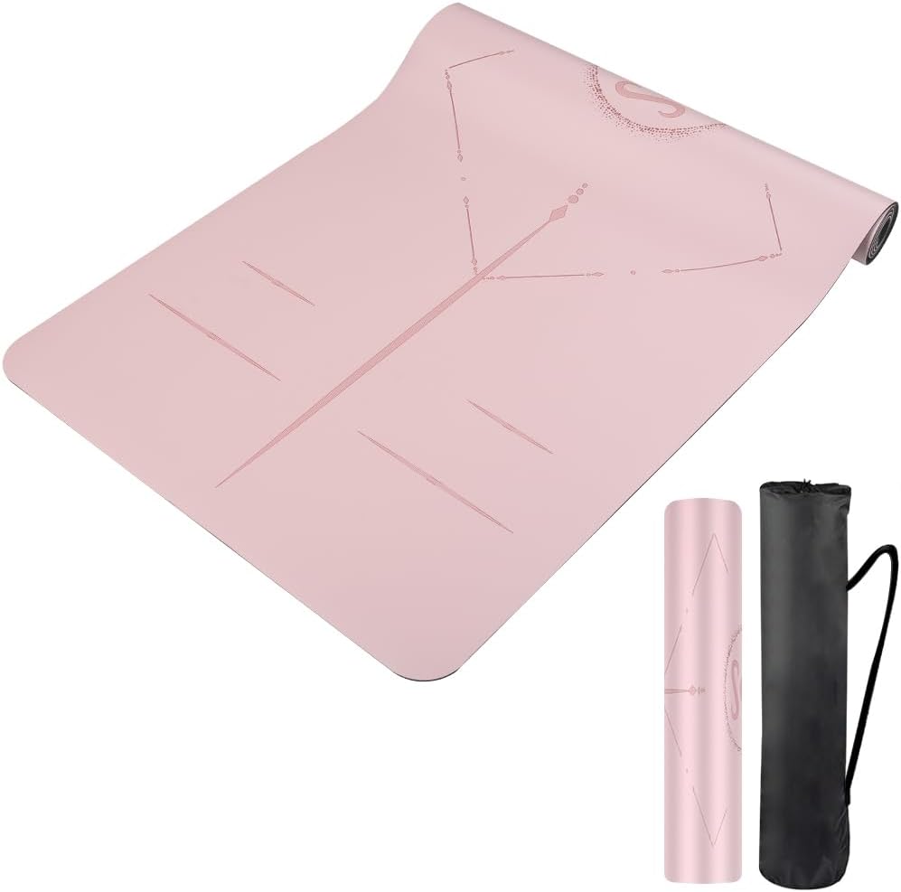 Natural Rubber Yoga Mat - Non Slip Non Toxic - 72’'x26.8''x5mm - Hot Yoga, Pilates, Floor Workout - For Women and Men - with Carrying Bag