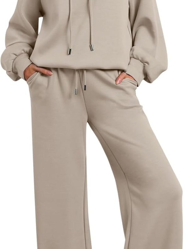 Women lounge set sweatsuit 2-piece drawstring sweatshirt wide leg sweatpants set