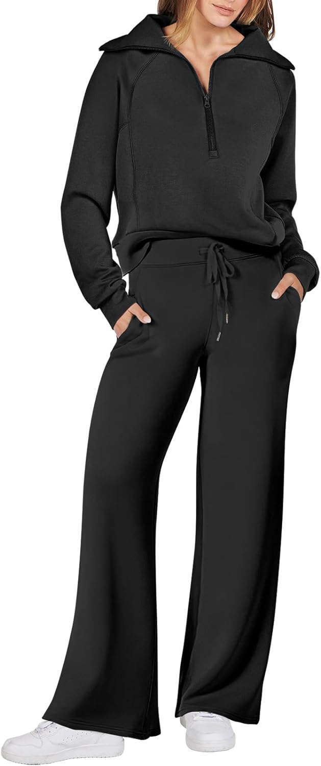 Women 2-piece outfit casual airport lounge wide leg pants travel set