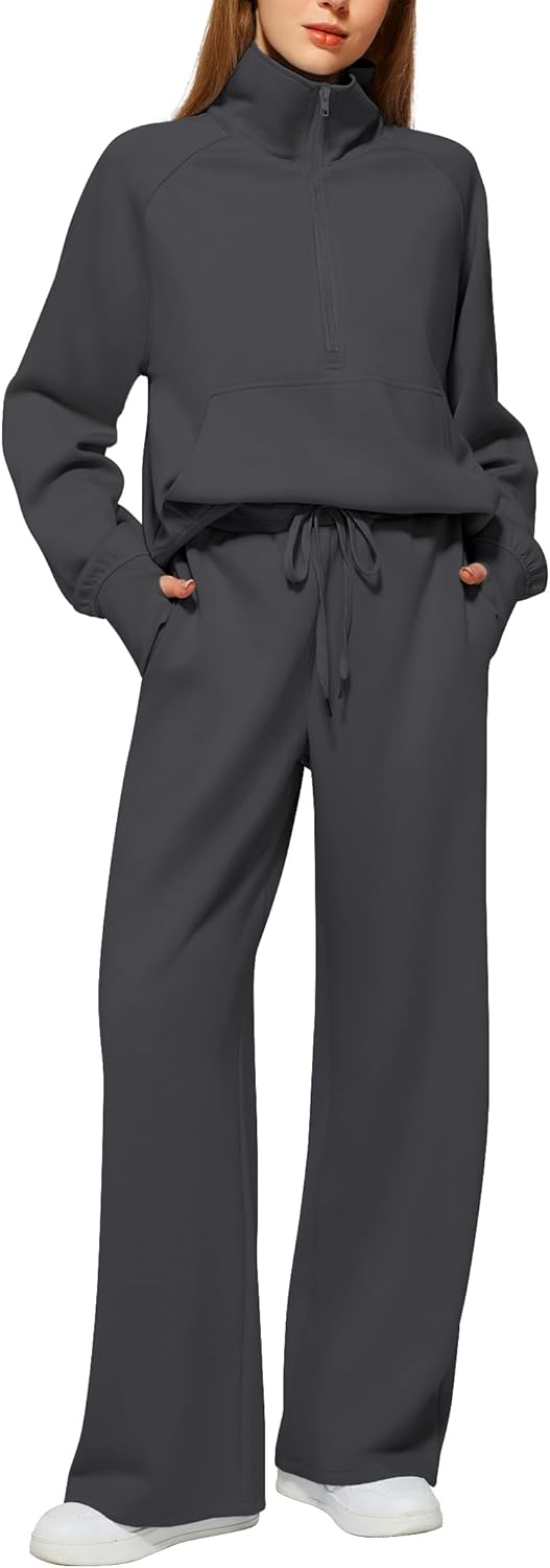 Women 2-piece lounge set half zip sweatshirt wide leg sweatpants sweatsuit tracksuit
