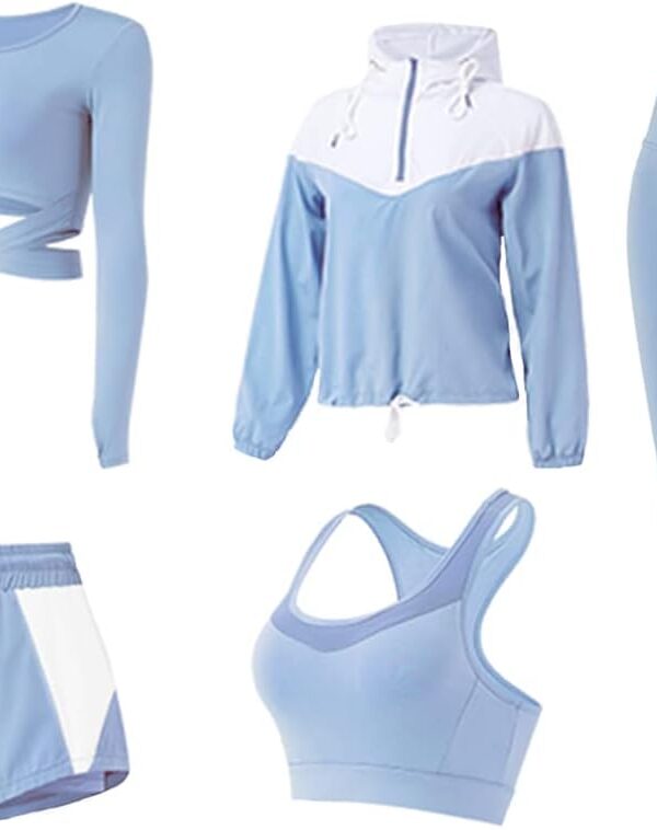 5 PCS Workout Sets for Women Yoga Running Outfit Athletic Gym Exercise Clothes Activewear Sets Tracksuit