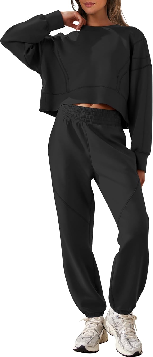 Women 2-piece lounge set cropped sweatshirt joggers fashion sweatsuit set