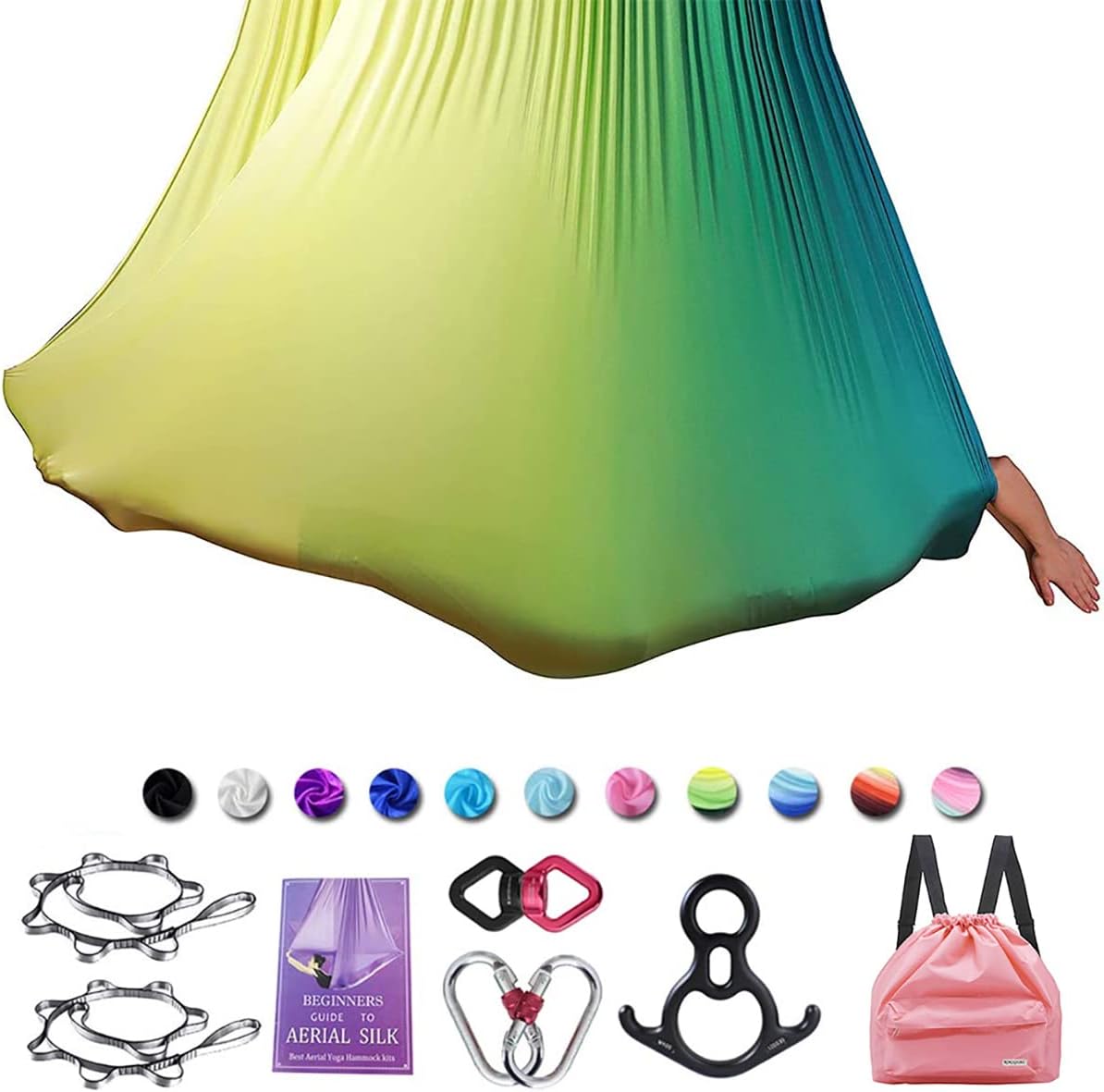 Yoga Swing Set - 10M Aerial Silks Kit for Home Silk Swing for Gymnastics Aerial Yoga Hammock Starter Kit with Hardware