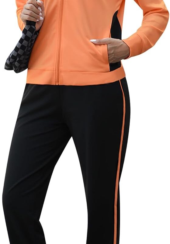 Color block tracksuit women 2-piece zip jacket jogger lounge set