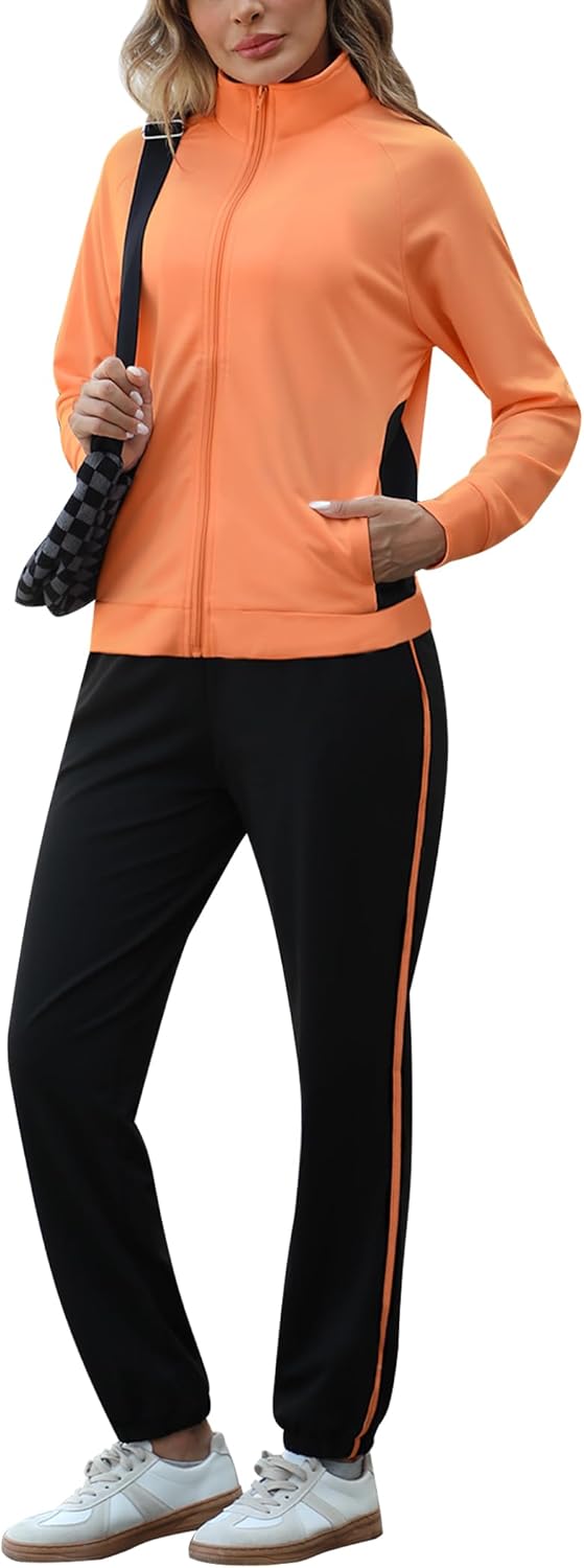 Color block tracksuit women 2-piece zip jacket jogger lounge set