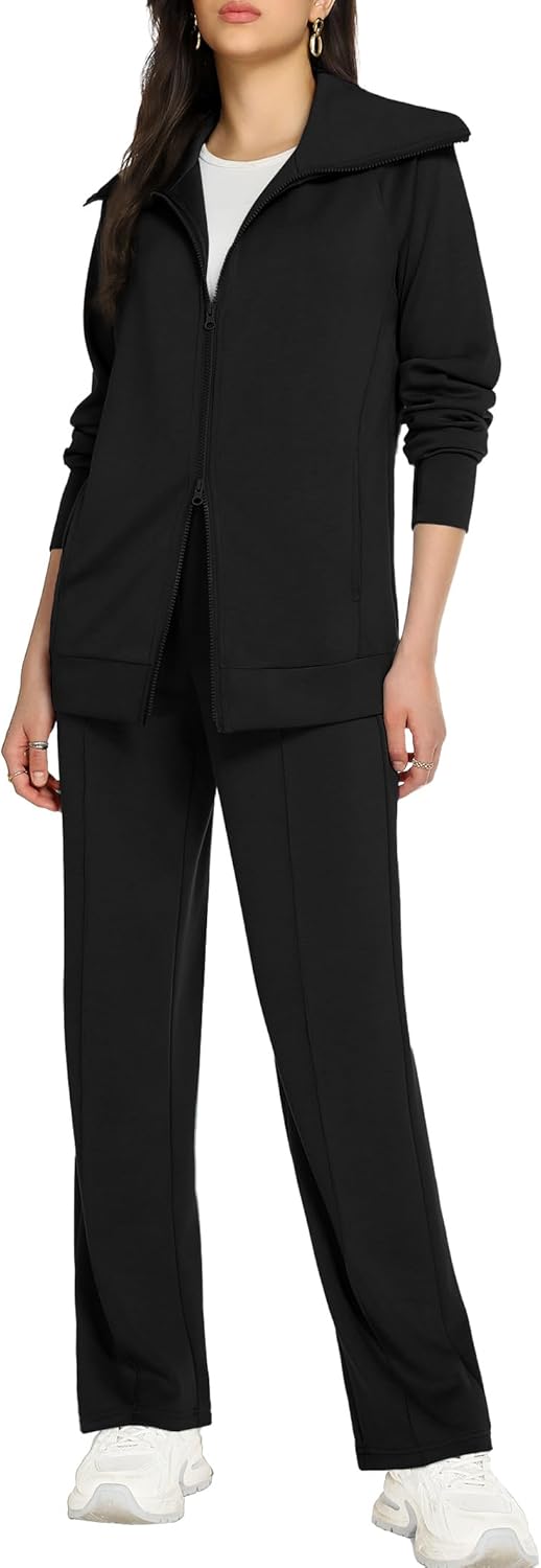 Women 2-piece sweatsuit set long sleeve double zipper sweatshirt track pants set