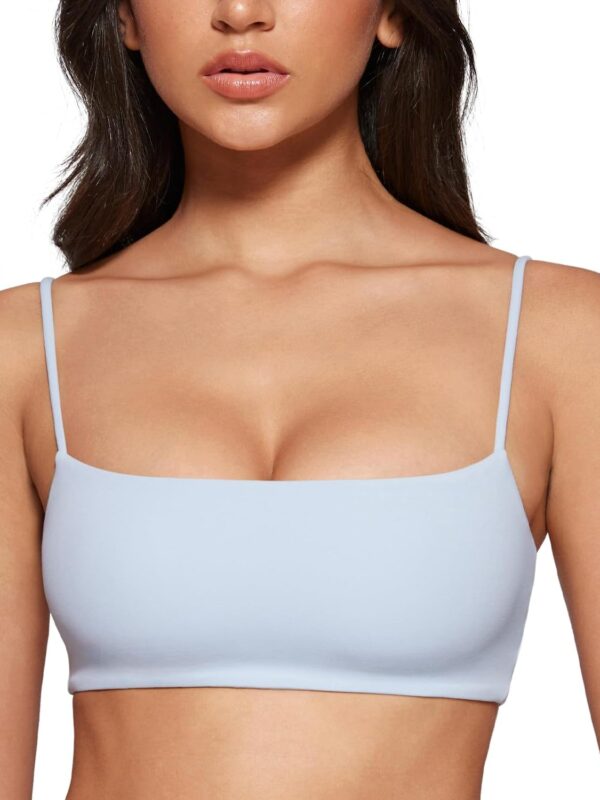 Women Square Neck Sports Bra Spaghetti Strap Padded Cami Yoga Wireless Square Back Workout Bra Crop Top