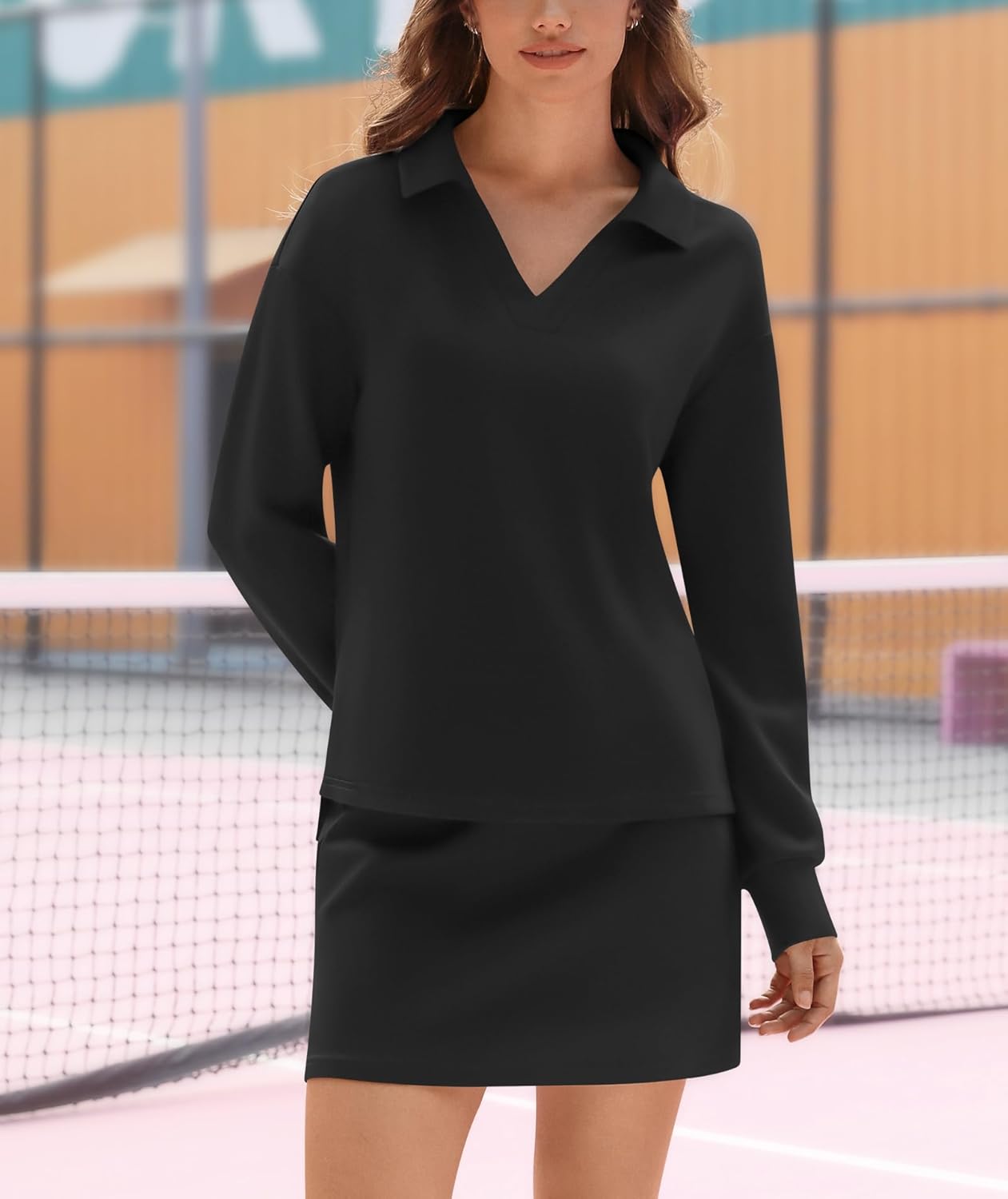 Two-piece set casual tracksuit sweatshirt skort matching lounge tennis jogger set - Image 2