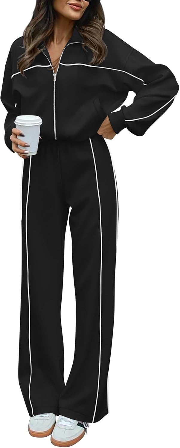 Women two-piece tracksuit long sleeve zip sweatshirt long pants set