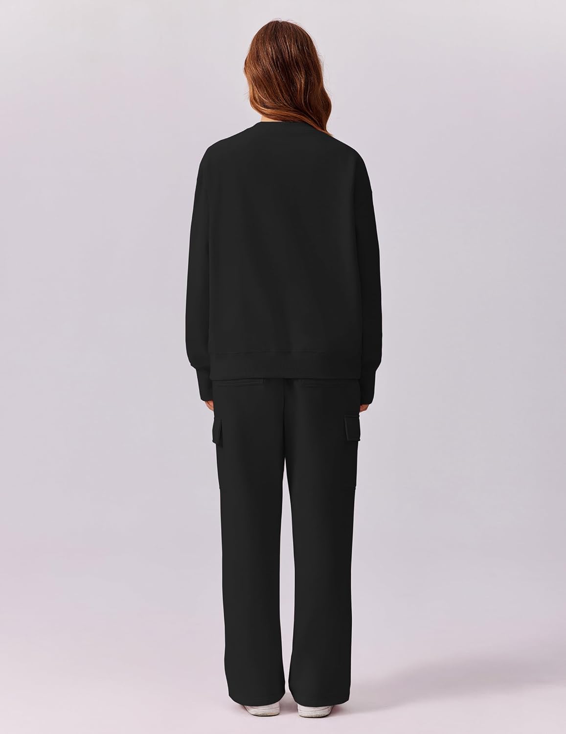 2-piece set fleece sweatsuit sweatshirt wide leg cargo sweatpants with pockets thumbhole - Image 2
