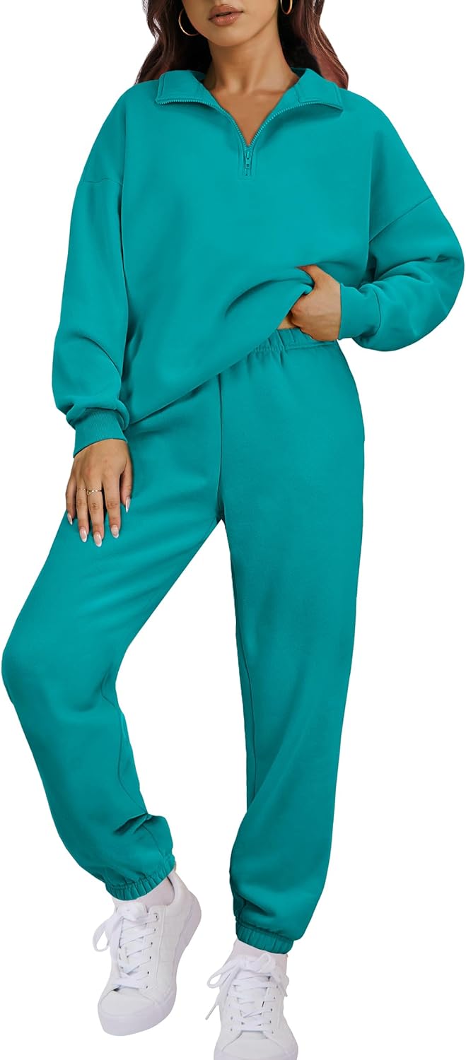 Women 2-piece sweatsuit half zip sweatshirt jogger pants tracksuit lounge set