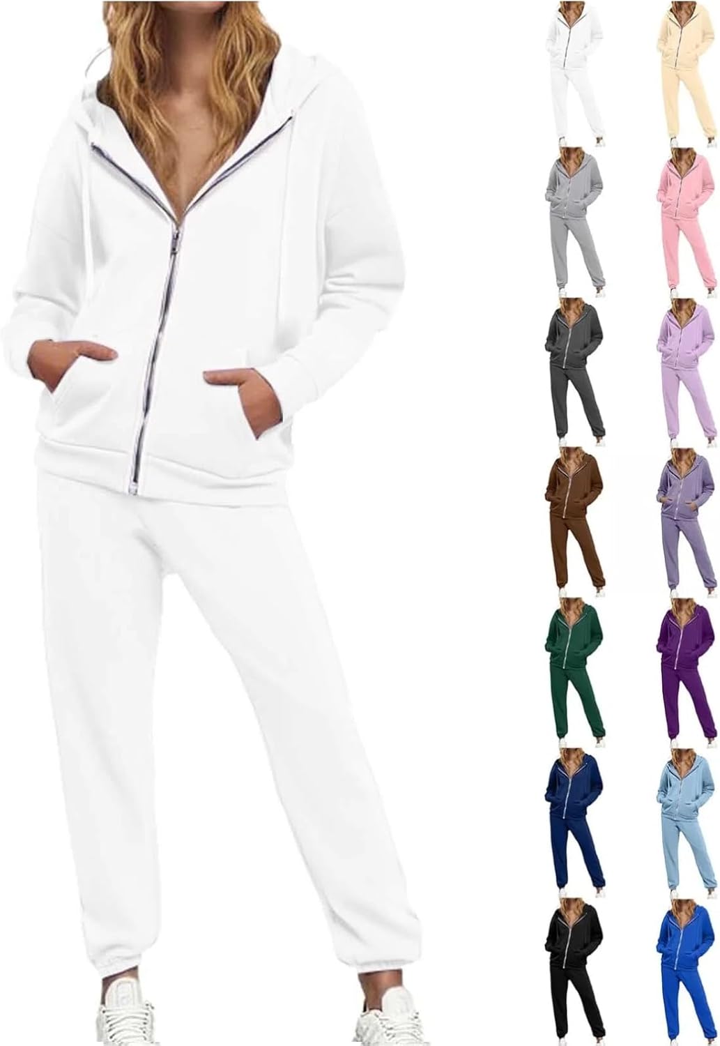 Women sweatsuit 2-piece set tracksuit trendy long sleeve zip sweatshirt sweatpants set