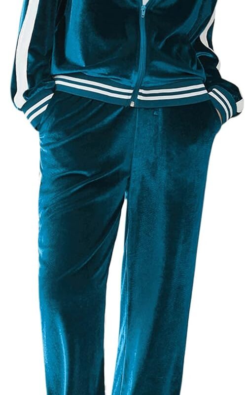 Women velvet tracksuit 2-piece lounge set zip sweatshirt and sweatpants with pockets