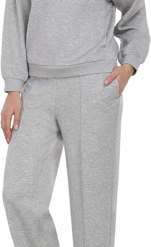 Women 2-piece outfit long sleeve pullover top with pocket and wide leg sweatpants