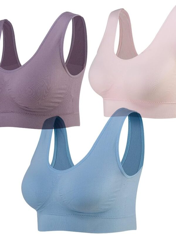 3-Pack Seamless Sports Bra Wirefree Yoga Bra with Removable Pads for Women