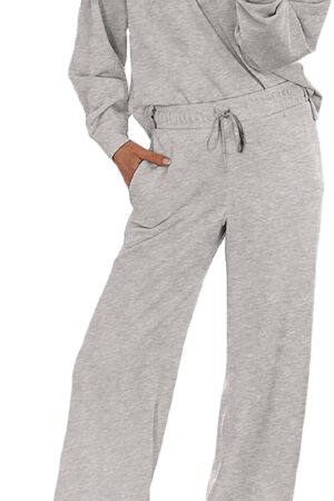 Two-piece lounge set v-neck sweatshirt and wide leg sweatpants matching outfit set