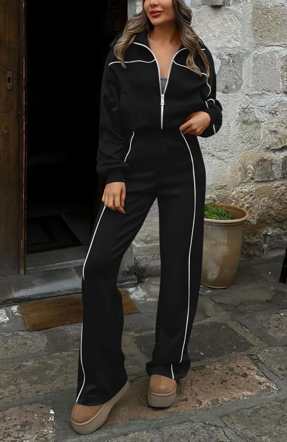 Women two-piece tracksuit long sleeve zip sweatshirt long pants set - Image 2
