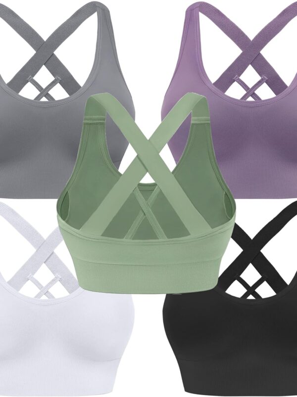 Sports Bra for Women Padded Medium Support Criss Cross Strappy Bras Seamless High Impact Yoga Exercise Athletic Bras