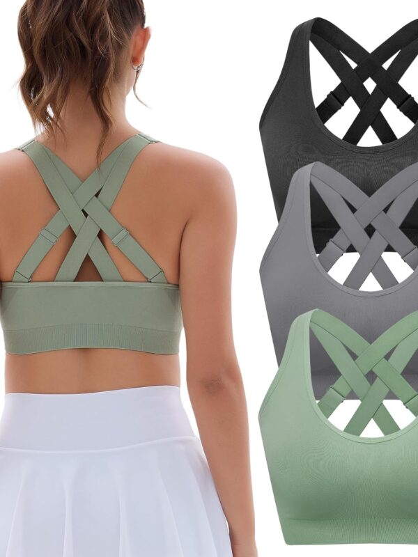 Padded Sports Bras for Women: Support Strappy Adjustable Straps Cross Back Sport Bra Pack for Workout Yoga Running Gym