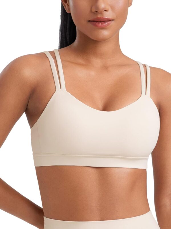 Softness Mold  V Neck Sports Bras for Women - Workout Top Double Spaghetti Straps Wireless Yoga Clothes