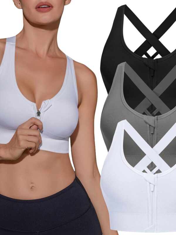 Women Sports Bras High Impact Strappy Cross Back Padded Workout Bras for Running Yoga Gym