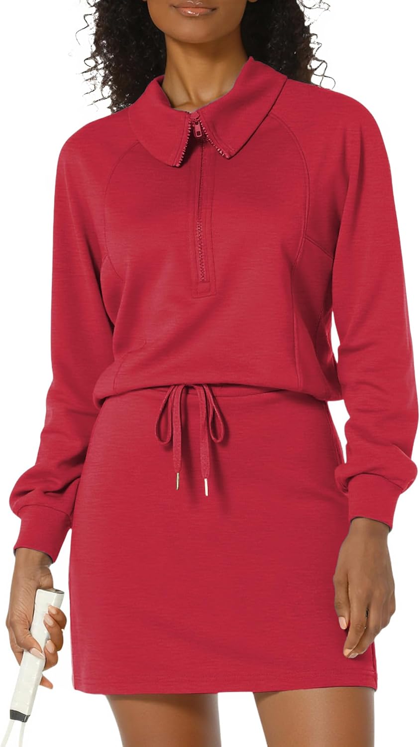 Women 2-piece skirt set athletic tennis skort tracksuit half zip long sleeve sweatshirt outfit