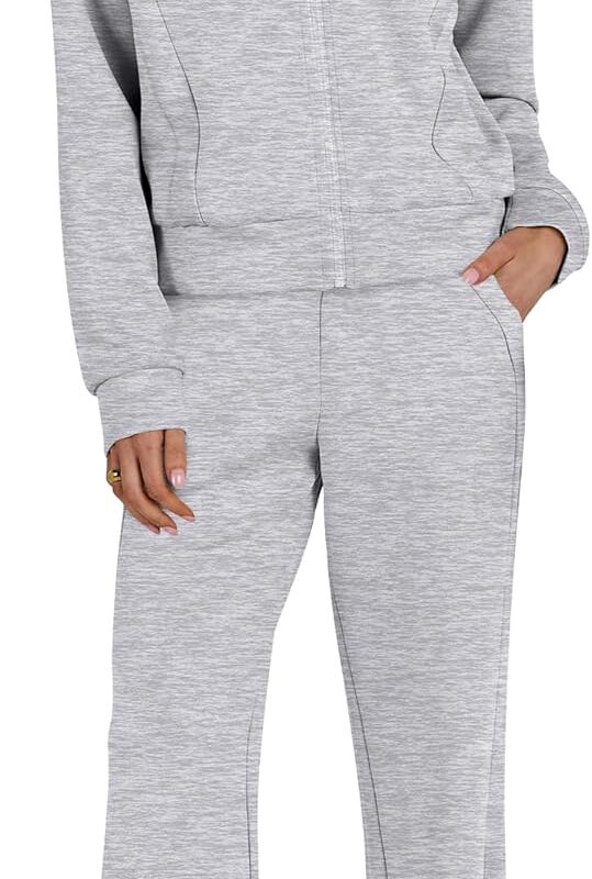 Women lounge set 2-piece sweatsuit zip sweatshirt wide leg pants matching set