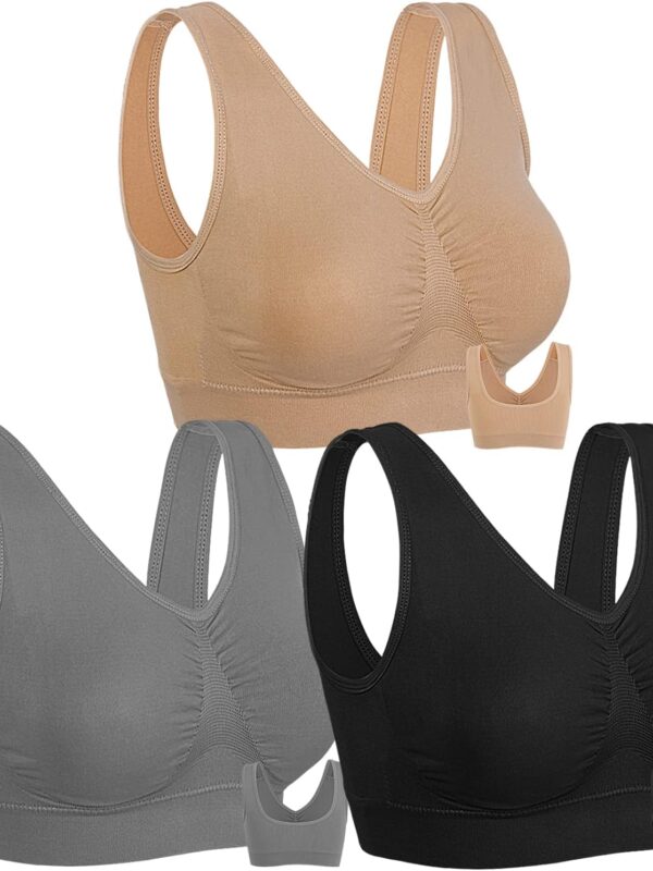 3 Pack Sports Bras for Women Wirefree Padded Workout Yoga Gym Fitness Bra Medium Support