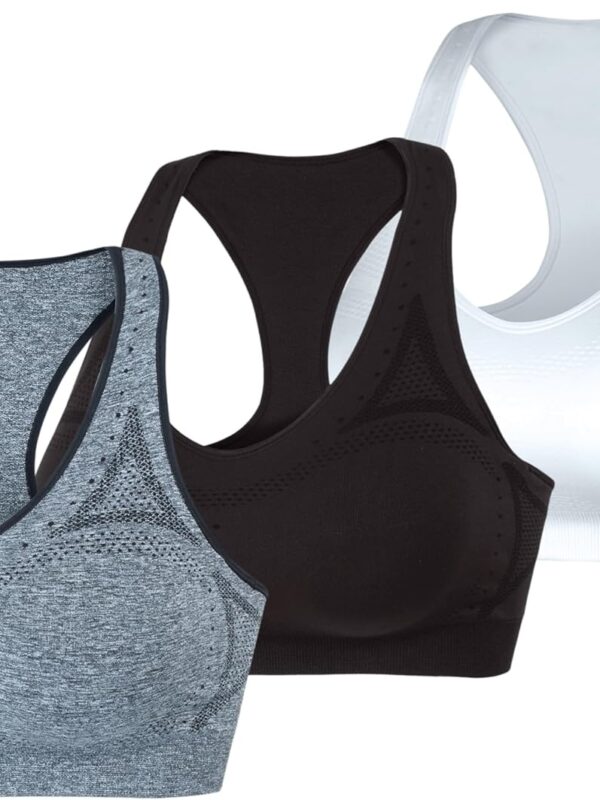 Women Sports Bra, Seamless Racerback Sports Bra, Moderate Support, Moisture-Wicking, 1 or 3 Pack