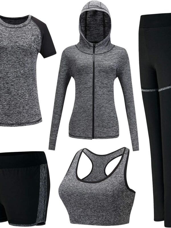 5pcs Workout Outfits for Women Athletic Sets Sport Suits Yoga Gym Fitness Exercise Clothes Jogging Tracksuits