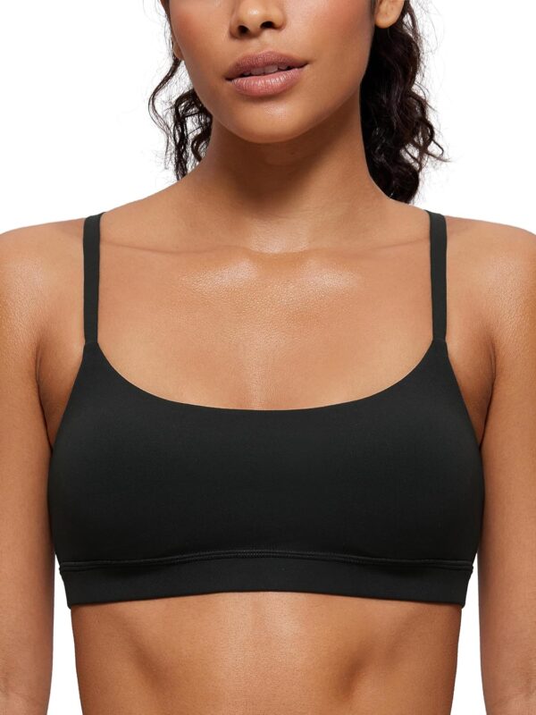 Women  Adjustable Spaghetti Strap Sports Bra - Scoop Neck Wireless Padded Yoga Workout Crop Top