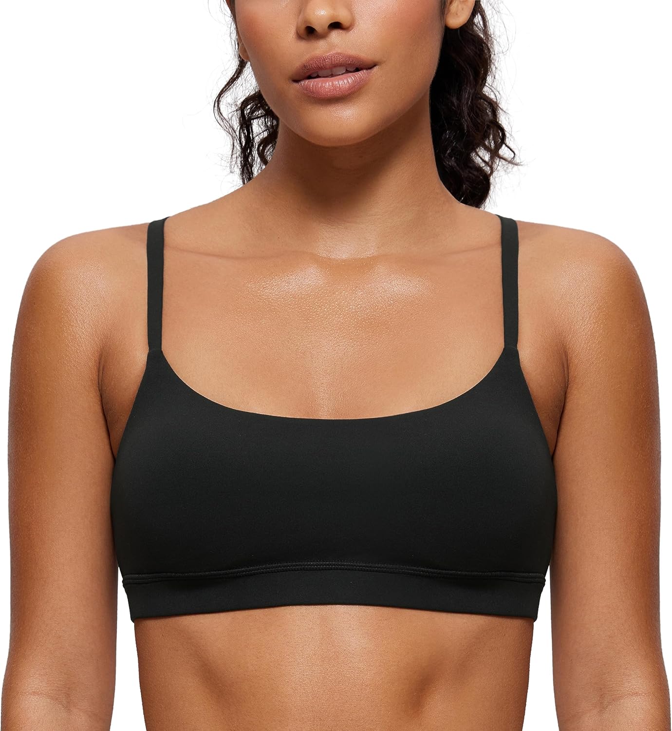 Women Adjustable Spaghetti Strap Sports Bra - Scoop Neck Wireless Padded Yoga Workout Crop Top
